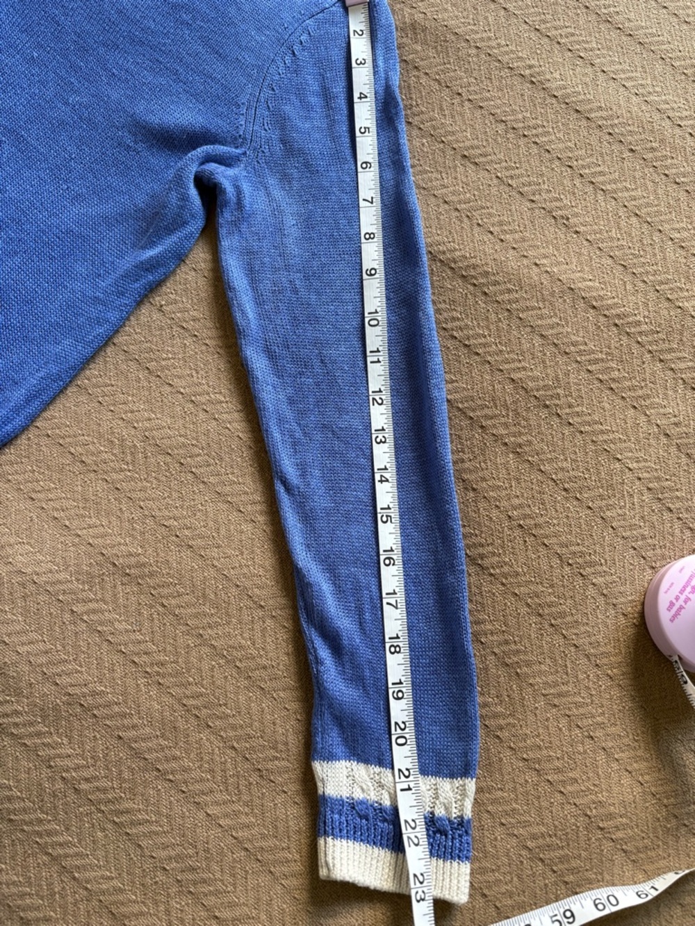 Talbots Light Blue Linen’s V-Neck Sweater with White Trim - Picture 12 of 13